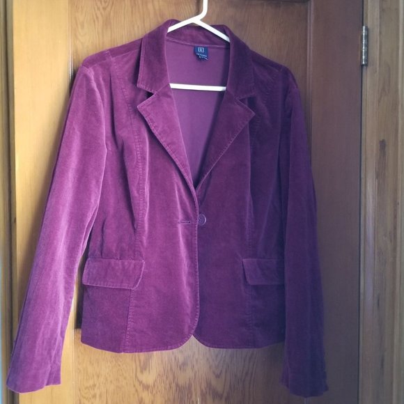 Burgundy, soft cotton velvet jacket, blazer, Reitmans, vintage 90s/early 2000s - Picture 1 of 10